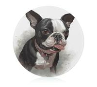Boston Terrier Cutting Board for Kitchen Mini Cheese Chopping Board Round Tempered Glass Chopping Block for Picnic Cutting Pizza Meat Fruit(7.9 Inch)
