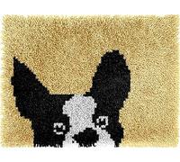 Boston Terrier DIY Latch Hook Rug Kits for Adults Tapestry Pre-Printed Patterns Carpet Needlework Crochet Yarns Latch Hooking Mat for Home Decor 52x38cm(g17)