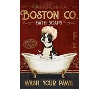 Boston Terrier Dog Bath Soaps Retro Metal Tin Sign Vintage Poster Paintings Art Wall Decor For Home Living Room Coffee Shop Bathroom Toilet Restroom 6x8 Inch