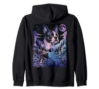 Boston Terrier Dog Howling Moon Funny Bostie Mom Vintage Zip Hoodie