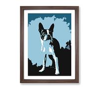 Boston Terrier Dog In Abstract Modern Framed Print | A2 Walnut Framed Wall Art | Ready to Hang | Abstract Animal Picture | Living Room Bedroom Lounge Office