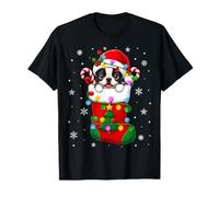 Boston Terrier Dog in Christmas Socks Cute Puppy Xmas T-Shirt