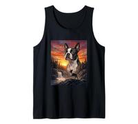Boston Terrier Dog Lover Vintage Sunset Forest Nature Art Tank Top
