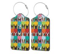 Boston Terrier Dog,Luggage Tags Pu Leather Name Tag Travel Suitcase Identifier ID Tags Durable Luggage Label 2 pcs
