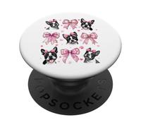 Boston Terrier Dog Mom Girl Coquette Bow Pink PopSockets Adhesive PopGrip