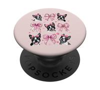 Boston Terrier Dog Mom Girl Coquette Bow Pink PopSockets Adhesive PopGrip
