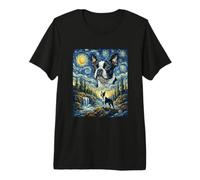 Boston Terrier Dog Moon Howling Starry Night Van Gogh Style Premium T-Shirt