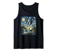 Boston Terrier Dog Moon Howling Starry Night Van Gogh Style Tank Top