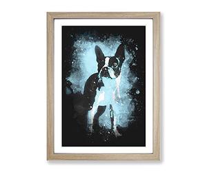 Boston Terrier Dog Paint Splash Modern Framed Print | A2 Oak Framed Wall Art | Ready to Hang | Modern Animal Picture | Living Room Bedroom Lounge Office