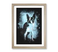 Boston Terrier Dog Paint Splash Modern Framed Print | A4 Oak Framed Wall Art | Ready to Hang | Modern Animal Picture | Living Room Bedroom Lounge Office