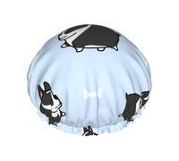 Boston Terrier Dog Pattern,Shower Cap Nightcap Double Layer Waterproof Elastic Bath Cap Reusable Hair Cap