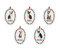Boston Terrier Dog Personalised Oval Shaped Personalised Christmas Tree Bauble - With the name of your choice - 5 Different Designs Available At Customisation Point