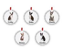 Boston Terrier Dog Personalised Round Shaped Personalised Christmas Tree Bauble - With the name of your choice - 5 Different Designs Available At Customisation Point