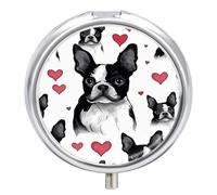 Boston Terrier Dog Pill Box Medicine Pill Organizer 3 Compartment Daily Pill Case Small Pill Container Round Pill Holder Travel Pill Box Metal Pill Case for Purse Pocket