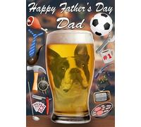 Boston Terrier Dog Pint Father's Day Greeting Card A5 Dad Things Step Dad Pub Beer PP79