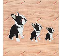 Boston Terrier Dog Puppy Vinyl Decal Sticker Sitting - 3 Pack Reflective, 7.6cm, 10.2cm, 15.2cm - for Car Boat Laptop Cup Phone 09040