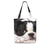 Boston Terrier Dog,Reusable Grocery Bags Shopping Tote Bags Large Capacity Canvas Shoulder bag