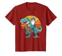 Boston Terrier Dog Riding Dinosaur T Rex Boys T-Shirt
