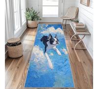 Boston Terrier Dog Runner Rug 66 x 200 cm Long Washable, Blue Sky White Clouds Runner Rug for Hallway Non Slip Carpet, Kitchen Entryway Hall Bedroom Decor, Soft Low Pile Is&W257