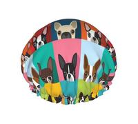 Boston Terrier Dog,Shower Cap Nightcap Double Layer Waterproof Elastic Bath Cap Reusable Hair Cap