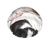 Boston Terrier Dog,Shower Cap Nightcap Double Layer Waterproof Elastic Bath Cap Reusable Hair Cap