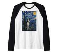 Boston Terrier Dog Van Gogh Starry Night Raglan Baseball Tee