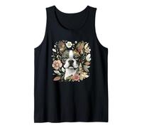 Boston Terrier Dog Whimsical Botanical Nature Illustration Tank Top