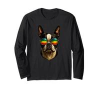 Boston Terrier Dog with Rainbow Sunglasses Illustration Long Sleeve T-Shirt