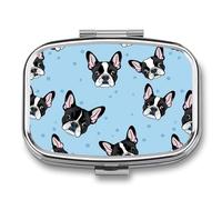 Boston Terrier Dogs Travel Pill Organizer 2 Compartments Pill Case Pill Box Containers for Purse Pocket