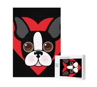 Boston Terrier Face,300 Pieces Wooden Jigsaw Family Game Jigsaw Puzzles for Adults Teens