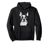 Boston Terrier Face Cute Dog Lover Men Women Black White Pullover Hoodie