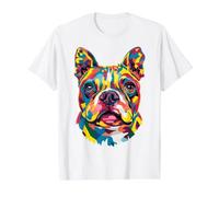Boston Terrier Geometric Pop Art Closeup Portrait Puppy Face Value Graphic T-Shirt, Men, White, M