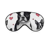 Boston Terrier Heart Dog Sleep Mask Comfort Travel Eye Masks with Adjustable Elastic Strap Soft Funny Block Light Sleep Eye Cover for Side Sleeper for Nap Men Women Gift