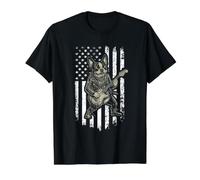 Boston Terrier Heavy Metal Guitarist USA Flag Value Graphic T-Shirt, Men, Black, L