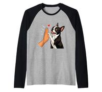 Boston Terrier High Five - Boston Bull Terrier Mom Raglan Baseball Tee