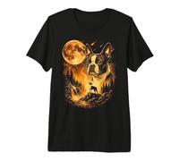 Boston Terrier Howling at The Moon Vintage Dog Premium T-Shirt