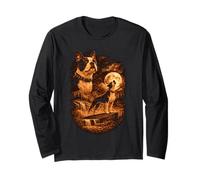 Boston Terrier Howling Moon Dog Fantasy Forrest Wilderness Long Sleeve T-Shirt