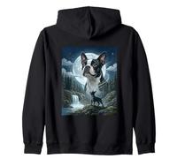 Boston Terrier Howling to The Moon Meme Funny Dog Lover Zip Hoodie