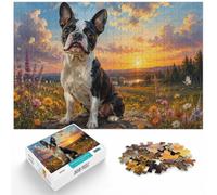 Boston Terrier in a Floral Landscape ｜ Bold M Jigsaw Puzzle, 1000 Piece | For festive leisure at home: Adult jigsaw puzzle with 1000 pieces works as both a festive gift and an indoor activity.