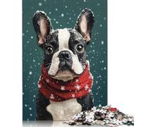 Boston Terrier in Christmas Outfit Festive Dog Wall Art Puzzle 1000 Pieces Jigsaws Wooden Puzzles for Adults & Teenager for Adults Teenagers Age 12+ 1000pcs (75x50cm)