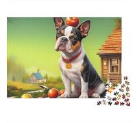 Boston Terrier Jigsaw Puzzle 1000 Pieces Energetic Tuxedo-patterned Lively Boston Terriers Premium Paper Puzzle for Stress Relief, Calming Brain Game And Home Leisure 52x38cm/1000pcs