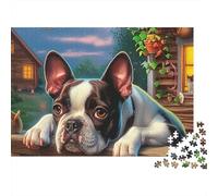 Boston Terrier Jigsaw Puzzle 1000 Pieces Energetic Tuxedo-patterned Lively Boston Terriers Premium Paper Puzzle for Stress Relief, Focus Training And Family Leisure Time 38x26cm/1000pcs