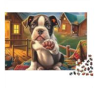Boston Terrier Jigsaw Puzzle 1000 Pieces Energetic Tuxedo-patterned Lively Boston Terriers Premium Paper Puzzle for Stress Relief, Focus Training And Family Leisure Time 38x26cm/1000pcs