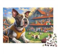 Boston Terrier Jigsaw Puzzle 1000 Pieces Energetic Tuxedo-patterned Lively Boston Terriers Premium Paper Puzzle for Stress Relief, Focus Training And Family Leisure Time 70x50cm/1000pcs