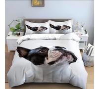 Boston Terrier King Size Duvet Cover Sets Soft Microfiber 3D Print Animal Bedding Sets White Quilt Cover 230x220 + 2 Pillowcases with Zipper Closure B778