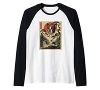 Boston Terrier Lover Japanese Art Vintage Retro Sunset Dog Raglan Baseball Tee