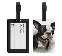 Boston Terrier Luggage Tag TPU Waterproof Travel Name Tag with Card Holder for Women Men Suitcase Identifier Cute Travel Essentials