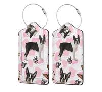 Boston Terrier,Luggage Tags Pu Leather Name Tag Travel Suitcase Identifier ID Tags Durable Luggage Label 2 pcs