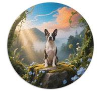 Boston Terrier Mind-Stretching 1000-Piece Puzzle in A Round Format with Pet Dog, Lovely As A Gift, Perfect for Thoughtful Teenagers And Adults 1000pcs (67.5x67.5cm)