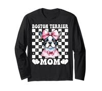 Boston Terrier Mom Mama Bostie Dog Mother's Day Coquette Bow Long Sleeve T-Shirt
